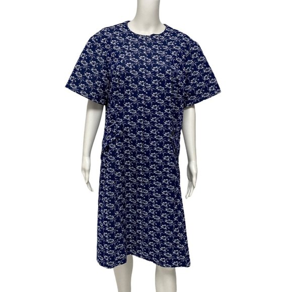 Vintage Cedar Glen Women's Short Sleeve Blue Floral Knee Length Dress Size 22 - Picture 1 of 9